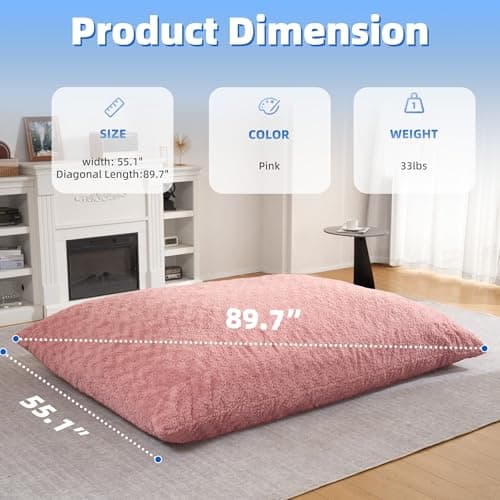 HABUTWAY 4 in 1 Bean Bag Chair, Giant Memory Foam Filling Bean Bag Sofa, Adult Bean Bag Chair, Machine Washable Faux Fur Cover, Bean Bag for Adult (Pink) - Thumbnail 2