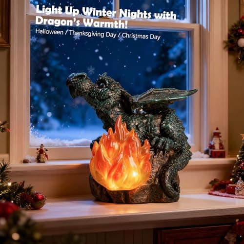 U WONDERFUL Solar Dragon Garden Decor, Porch Dragon Statue with Fiery Light - 6.8 inch Lawn Ornaments, Outdoor Decorative Art Gift for Patio, Yard, Backyard, Porch - Thumbnail 4