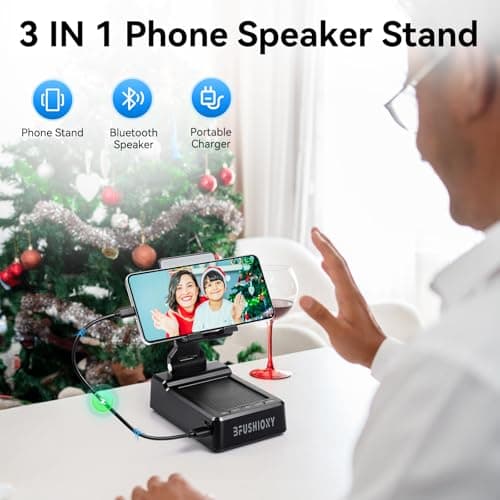 BFUSHIONY Ideal Gift for Dad This Father's Day, Birthday Gifts for Men Women, Cell Phone Stand with Bluetooth Speaker with 5000mAh Charger, HD Surround Sound for Desk (1 Pack) - Thumbnail 3