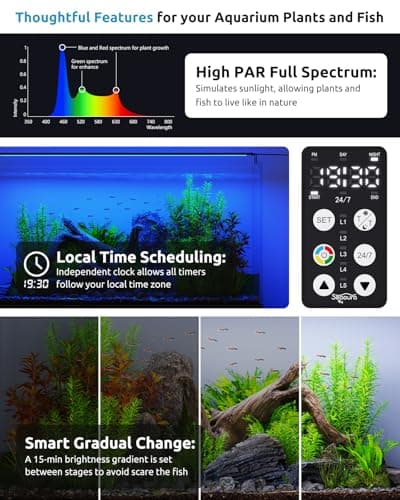 SEAOURA LED Aquarium Plant Light, 24/7 Custom Timer, Power-Off Memory, 7-Row LEDs 30-36in Full Spectrum Fish Tank Lights, 8 Colors, 20 Brightness, Day & Night Cycle, Adjustable Mount for Freshwater - Thumbnail 5