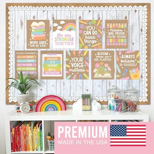 Hadley Designs Motivational Poster for Classroom Decor - 9 Growth Mindset Classroom Posters Elementary, Inspirational Wall Decor Middle School, Teacher Must Haves, Kraft Bulletin Board Decorations - Thumbnail 3