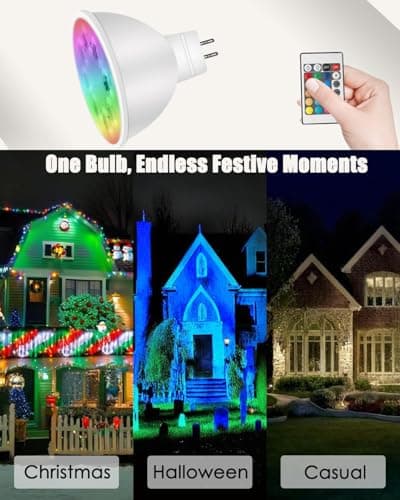 Noobibaba MR16 LED Bulb Color Changing 4W MR16 Color Changing LED Bulbs 12V Gu5.3 Bi-Pin Base Warm White+15 Multi Colors for Landscape Lighting (3 Bulbs and 1 Remotes) - Thumbnail 6