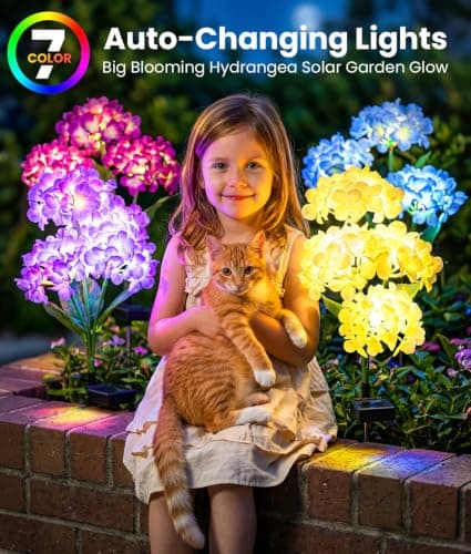 KOOPER Solar Flower Lights, 4 Pack 5-Head Hydrangea with 3X Larger LED Beads, Brighter & Fuller Glow, Solar Lights Outdoor Waterproof, Solar Garden Decor for Yard, Pathway, Patio, Gift for Mom - Thumbnail 2