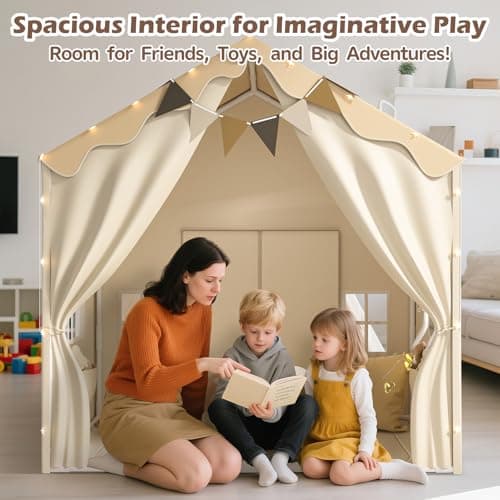 EagleStone 2-in-1 Kids Tent,Large Play Tent with Padded Mat and Lights,Kids Playhouse with 2 Doors & 4 Windows,2 Large Side Pockets,Indoor Outdoor Kid Play Tent for Toddlers,53" x40" x 51" - Thumbnail 4