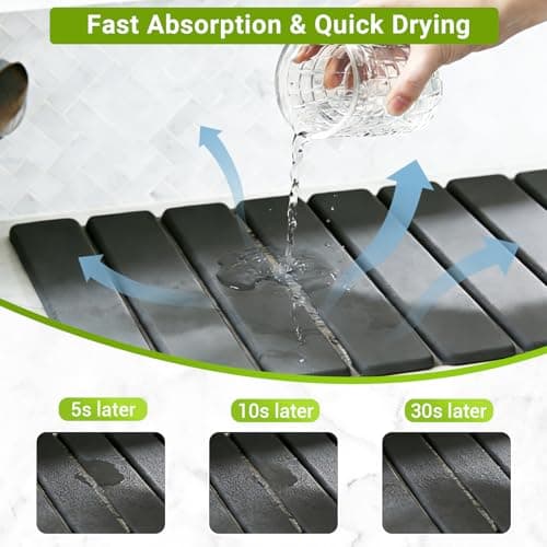 Large Stone Dish Drying Mat for Kitchen Counter, Foldable Diatomaceous Earth Drying Mat, Quick Water Absorbing Eco-Friendly Mat for Dishes, Dark Gray - Thumbnail 3