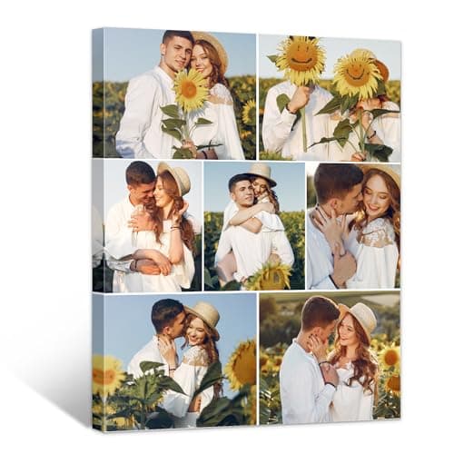 GagetElec Custom Canvas Prints with Your Photos, Personalized Canvas Wall Art, Customized Photo Collage for Wall Decor, Personalized Photo Gifts for Couples, Family, Pet & Valentines (7 Photos)