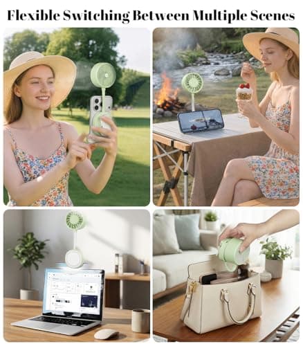Magnetic Phone Clip Fan, Portable USB Rechargeable Personal Fan with 360° Flexible Gooseneck, 3 Speed Adjustable & Ultra-Wide Airflow, for iPhone, Stroller, Office, Desktop & Outdoor Travel (Green) - Thumbnail 4