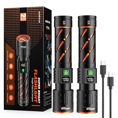 Gosdas Rechargeable Flashlights High Lumens 100000 2 Pack, Super Bright 30W LED, Long Lasting 12H, Single Click 3 Modes, Multifunctional USB C Input Output LCD Power Display, for Camping Hiking Home - Image 1