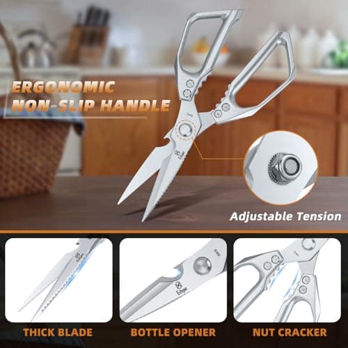 Ethyxe Kitchen Scissors Set - Heavy Duty Japanese Style, Dishwasher Safe, All Purpose Meat Cutting Shears, Sharp Food Scissors for Chicken Bones, Turkey, Fish & Vegetables - Thumbnail 2