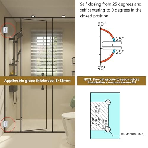 Alise Glass Shower Door Hinges, 90 Degree Hinges for Bathroom Doors,Heavy Duty Stainless Steel Cabinet Hinge Wall to Glass,Frameless Shower Doors Hardware Replacement Part,Brushed Nickel (1P) - Thumbnail 4