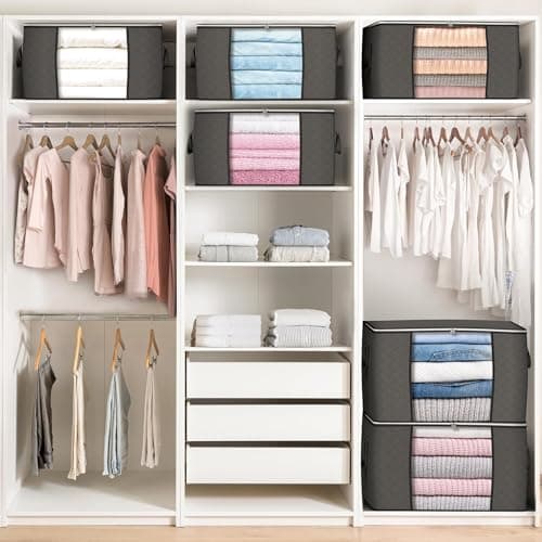 90 L Large Storage Bags, 6 Pack Clothes Storage Bins Foldable Closet Organizers Storage Containers with Reinforced Handle for Clothing, Blanket, Comforters, Bed Sheets, Pillows and Toys (Gray) - Thumbnail 5