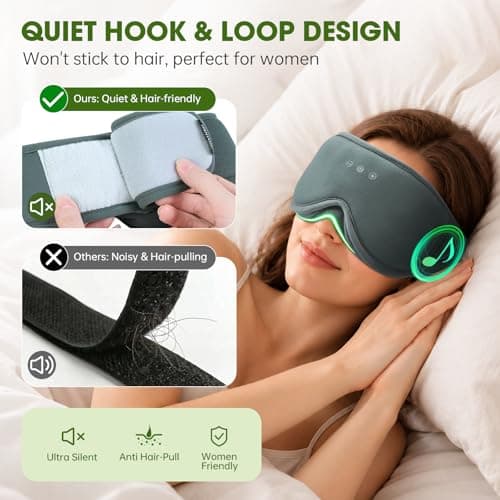 Bamboo Cotton Large Sleep Mask with Bluetooth Wireless Headphones - Blackout Eye Mask for Sleeping 3D Contoured Sleep Headband Ear Muffs Lengthen & Low Noise Hook for Better Experience (Black) - Thumbnail 5