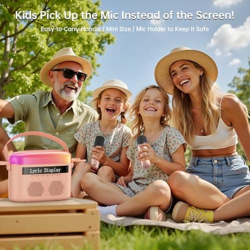 Karaoke Machine for Kids & Adults with Lyrics Display Screen Portable Bluetooth 5.3 Karaoke Speaker with High Power Dual Speakers with Timer White Noise & Night Light Home & Outdoor Party (Pink) - Thumbnail 5