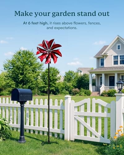 Cyan Oasis Wind Spinners Outdoor - Red Metal Windmill with Stake for Yard and Garden, Kinetic Wind Sculptures & Spinners, Gift Decor Ideas for Garden Lovers (12" W x 70" H) - Thumbnail 6