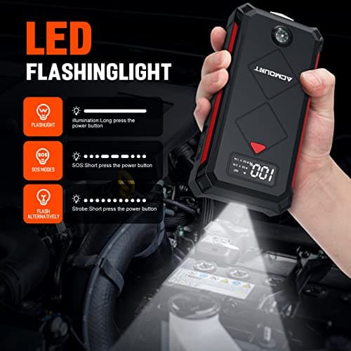 Acmount P100 Car Jump Starter, 5000A Peak Lithium Jump Starter Battery Pack for Up to 10.0L Gas or 8.0L Diesel Engine, Safe 12V Portable Battery Starter Power Pack with LED Screen & LED Light - Thumbnail 5