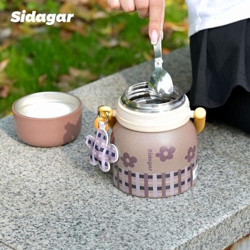 Sidagar 24 oz Insulated Food Jar with Handle, Aesthetic Stainless Steel Vacuum Lunch Container for School Office, Keep Hot/Cold Soup, Oatmeal, Smoothie Bowl, Autumn Gingham - Thumbnail 4