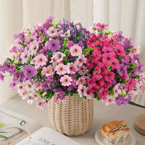 trytuny Artificial Flowers for Outdoor, UV Resistant Realistic Fake Flowers and Faux Plants for Indoor Outdoor, Garden Patio Porch Window Box Decor All Year (12pcs - Mixed Color) - Thumbnail 6
