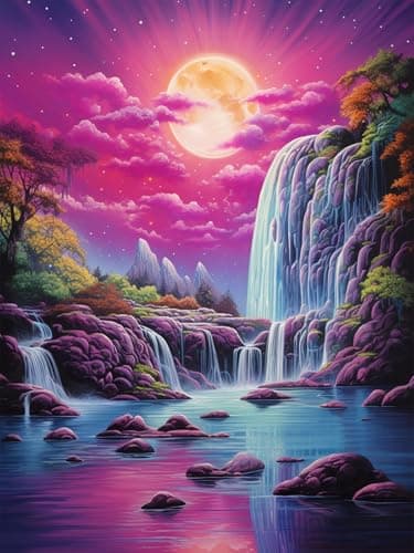 ijbnhd Moon Diamond Painting Art Kit for Adults, Waterfall Diamond Art Painting for Beginners Full Drill Round Landscape Gem Art Painting for Crafts Home Wall Decor Gift 12x16inch - Image 1