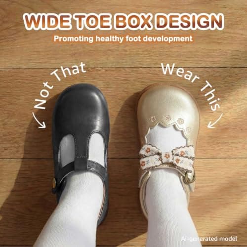 WIDE TOE BOX Girls School Shoes Mary Jane Toddler Lightweight Non-Slip Comfortable Ballet Shoes for Girls Gold Toddler 9 - Thumbnail 4