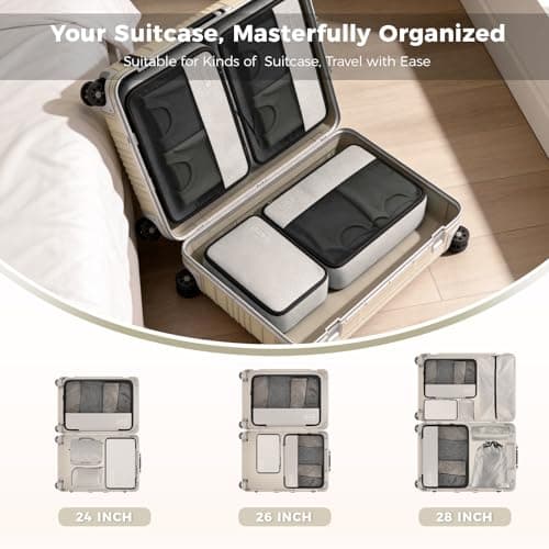 8-Piece Compression Packing Cubes for Travel, Ultralight Aesthetic Luggage Organizer Set, Space Saving Double Zipper Design for Carry-On & Suitcase Organizer, Travel Essentials- Beige - Thumbnail 4