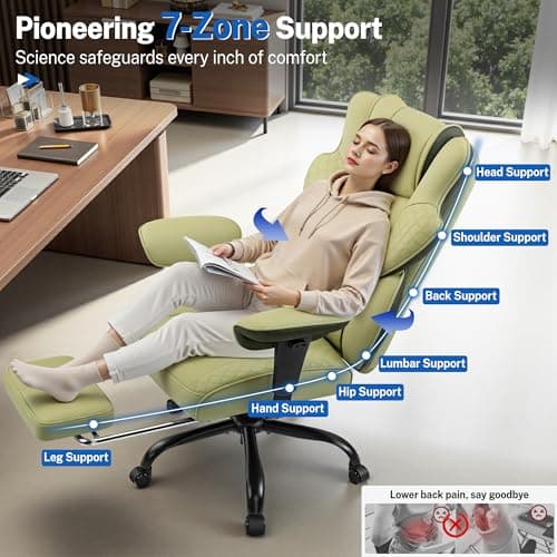 FelixKing Big and Tall Office Chair 500lbs - Ergonomic Desk Chair with Footrest, Scratch-Resistant PU Leather Computer Chair, 4D Lumbar Support Gaming Chair, Comfy Reclining Swivel Work Chair, Green - Thumbnail 3
