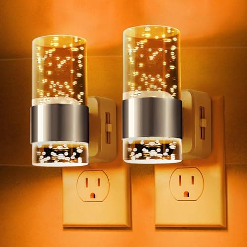 L LOHAS LED Night Light,Dimmable Night Lights Plug into Wall, 2 Pack Acrylic Nightlights with 0-100 LM Adjustable Brightness, Amber Plug in Night Light with Dusk to Dawn Sensor, for Bathroom Hallway