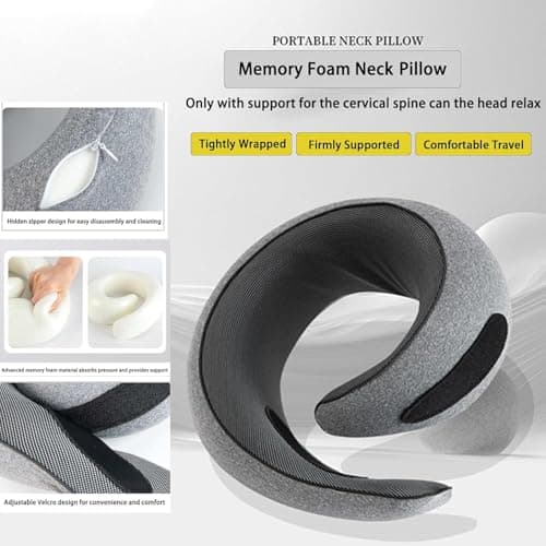 Bely King Travel Neck Pillow for Airplane - 100% Memory Foam 360° Ergonomic Support - Adjustable Velcro, Washable Velvet Cover & Compact Storage Case - Flight Essentials for Sleeping(Grey) - Thumbnail 3