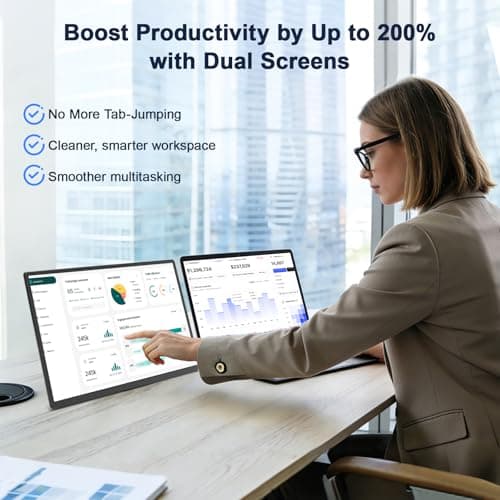 Rizpak 16" Laptop Screen Extender, 1920x1200 IPS Portable Monitor, Borderless Dual Screen Extender with 360° Rotatable Stand, Plug and Play Ultra Slim Travel Monitor for PC, Wins, Switch, PS5 - Thumbnail 2