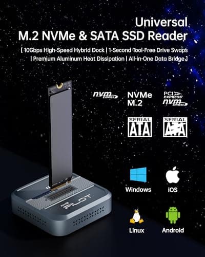 AMZPILOT SD05 Pro M.2 SSD to USB C Docking Station, 10Gbps NVMe PCIe SATA NGFF External Reader, RTL9210C Chip Tool-Free Aluminum Enclosure with 3-Sided Cooling & Portable Organizer Case, 4TB, Gray - Thumbnail 3