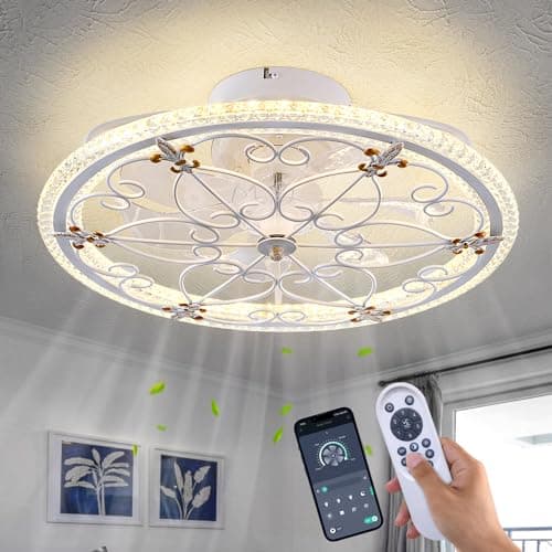 HuixuTe White Caged Ceiling Fan with Lights Remote Control, Farmhouse Industrial Ceiling Fan with Light for Kitchen Bedroom Living Room