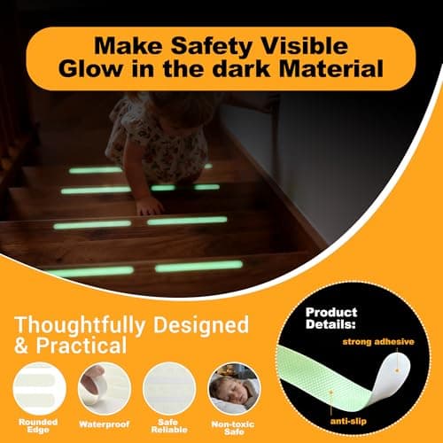 Glow in The Dark Anti Slip Strips – Soft-Texture Safety Tape for Stairs & Floors, Pre-Cut Narrow Strips with Adhesive Backing, Waterproof (0.78" W × 6.5" L) × 36 PCS - Thumbnail 4
