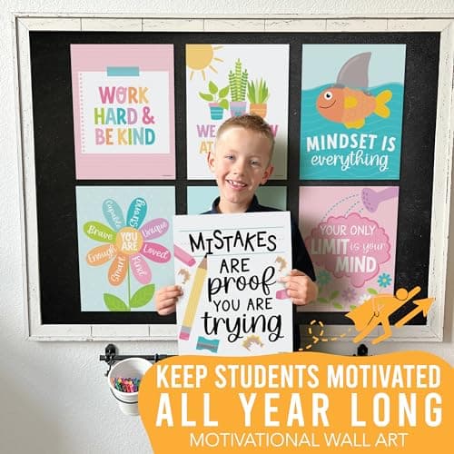 Hadley Designs Motivational Poster for Classroom Decor - 9 Growth Mindset Classroom Posters Elementary, Inspirational Wall Decor Middle School, Teacher Must Haves, Pastel Bulletin Board Decorations - Thumbnail 6