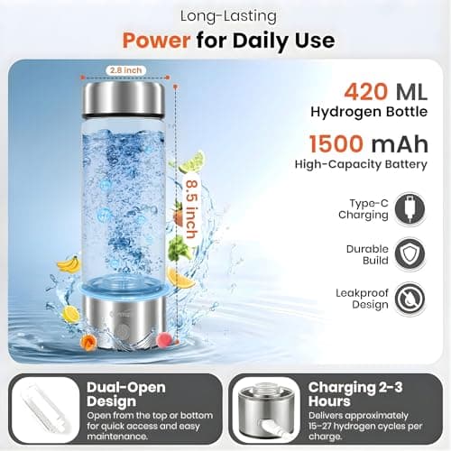 2026 Hydrogen Water Bottle, Up to 3100 PPB in 3 Mins, SPE PEM Tech, 1500mAh Rechargeable Portable Hydrogen Water Bottle, 420ml/14OZ for Travel, Gym, Home, Office, Daily Use | Gift for Family & Friends - Thumbnail 4