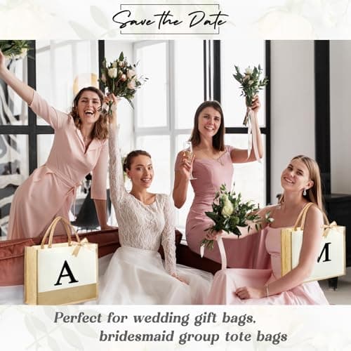 DCLOVERY Initial Canvas Tote Bag & Makeup Bag for Women Teacher Bridesmaids，Personalized Present for Wedding, Birthday, Beach (J, White) - Thumbnail 2