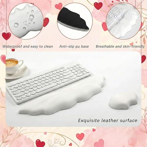 Tscuite Keyboard Wrist Rest - Leather Halloween Bat Wrist Pad for Mouse Wrist Rest with Non-Slip Base, Wrist Pad for Keyboard,Arm Rest for Desk Computer Laptop Mac Gaming Office White - Thumbnail 5