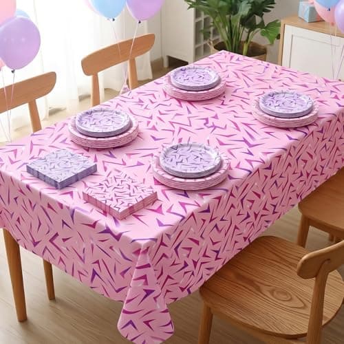 Demon Movie Party Tableware Sets for 20 Guests, K Pop Hunters Purple Pink Birthday Decoration and Supplies Set, Including 20 Pcs Paper Plates, 20 pcs Napkins, 108x54 in Waterproof Plastic Tablecloth - Image 1