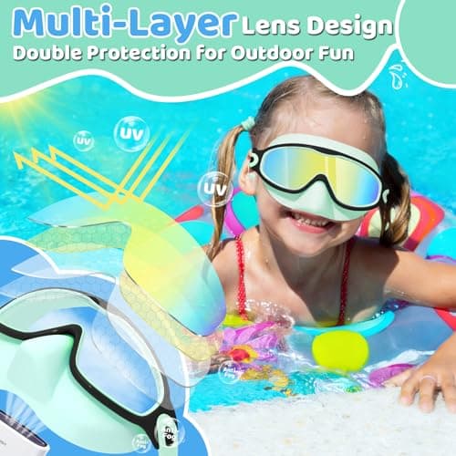 Vvinca Kids Swim Goggles 2 Pack with Nose Cover and Attached Earplugs, Wide View Anti-Fog/UV Swimming Goggles for Age 3-12 Boys Girls, No Leak Pool Water Clear Swimming Goggle for Youth Toddler - Thumbnail 5