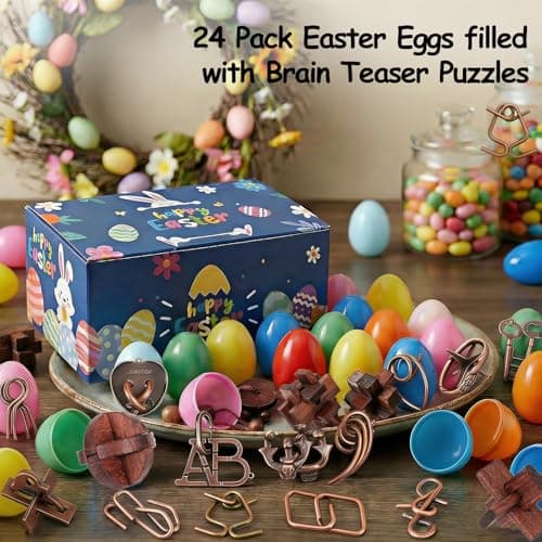 24 Pcs Brain Teaser Puzzles for Adults - Metal & Wooden 3D IQ Test Logic Game, Unlock Interlocking Brain Puzzle Toys for Teens Kids, Smart Educational Desk Toy for Mind Challenges - Thumbnail 2