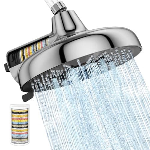 SR SUN RISE High Pressure Filtered Shower Head with Filters, 8-Inch Fixed Showerhead with 2 Quick- Change Shower Filter Replacement Cartridges, 18-stage Hard Water Softner Removes Chlorine, Chrome - Image 1