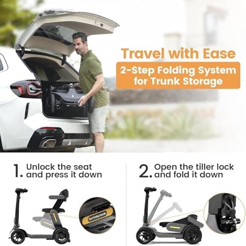 Paiseec S3 Foldable Mobility Scooter for Adults, Seniors - 25 Miles Range, 6 mph, Lightweight Mobility Scooter for Travel, Improved Safety, Large Wheels for Outdoor, LED Headlight, Basket - Thumbnail 4