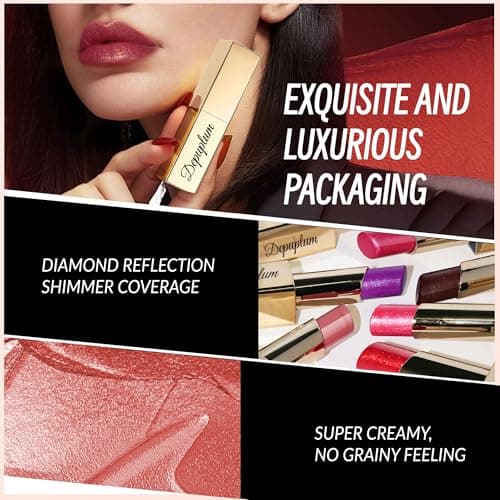 Depuplum Pink Red Shimmer Lipstick for Women Moisture Tinted Lip Balm Nourish Red Lip Gloss Cruelty Free Glitter Lip Stick (ZG115 Shine - Berry Pink) - Thumbnail 4