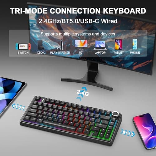 AULA F75 - 75% Wireless Mechanical Keyboard,Hot Swappable Custom Gaming Keyboard with Knob,BT5.0/2.4GHz/USB-C,RGB Backlit,Pre-lubed Switches,Double Shot PBT Keycaps,Creamy Mechanical Gaming Keyboards - Thumbnail 3