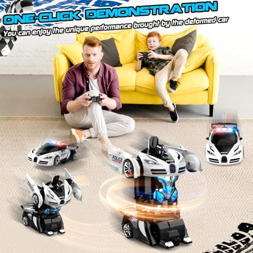 AONEPTR Remote Control Car, One-Click Becoming Robot Transforming Toys Car for Boys, Smooth Deformation, Demo Mode, 360° Rotation, Easy to Use, 2.4GHZ, LED Light, RC Cars for Christmas, Kids, White - Thumbnail 5