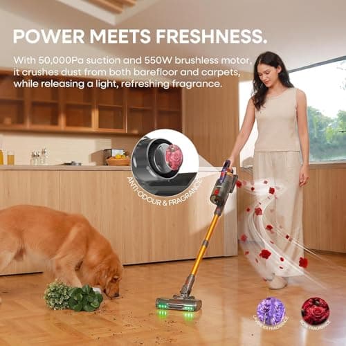 KIPMAX Cordless Vacuum Cleaner, 50KPa 550W Stick Vacuum for Home, 70Mins Anti-Tangled Vacuum Cleaner for Pet Hair/Carpet/Floor, Self-Standing Vacuum with Rechargeable Battery, LED Display&Aromatherapy - Thumbnail 2