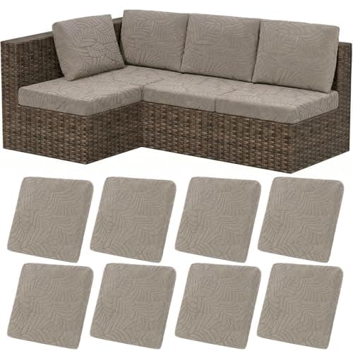 HEBE Stretch Patio Cushion Covers Set 8pcs,Waterproof Outdoor Couch Covers Replacement,Washable Reusable Seat Cushion Slipcovers for Patio Furniture Protector,Chair Cushion Cover - Image 1