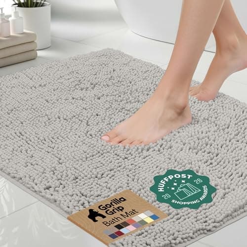 GORILLA GRIP Bath Rug Mat 30x20, Thick Soft Absorbent Chenille, Quick Dry Microfiber Mats, Rubber Backing Washable Shower Floor Rugs, US Designed Bathroom Bathmat Home Decor Accessories, Light Gray - Image 1