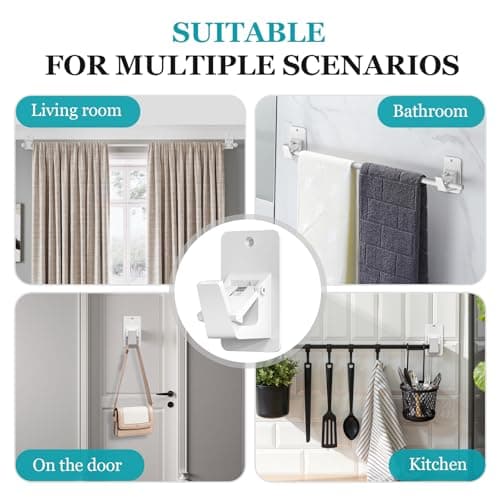 Adhesive No Drill Curtain Rod Brackets - Heavy Duty 30LB Holders for Bathroom Bedroom Kitchen, Universal Damage-Free Window Rod Hooks with Nail-Free Installation (8PC White) - Thumbnail 6