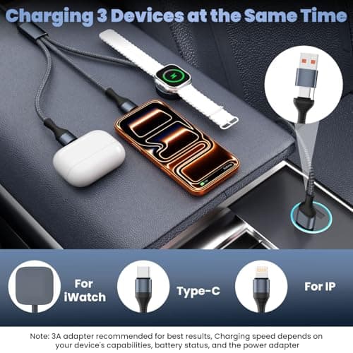Firsting Travel Essentials,3 in 2 USB A/C Cable for Watch Charger/iPhone 17 Charger/IP Cable Designed for iWatch Chargers,Multi Charging Cable Compatible with iPhone 17-11/iWatch All Series 6FT 2PS - Thumbnail 2