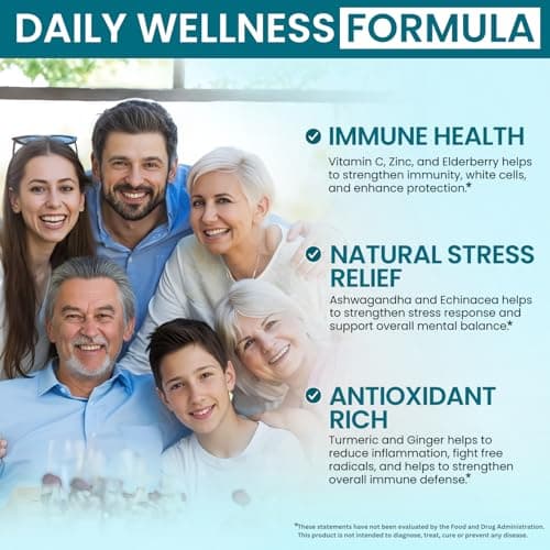 Elderberry Immune Support Supplement 8-in-1 Formula with Echinacea, Vitamin C & Zinc, Vitamin D 5000 IU, Turmeric, Ginger, Ashwagandha – 60 Capsules - Thumbnail 4