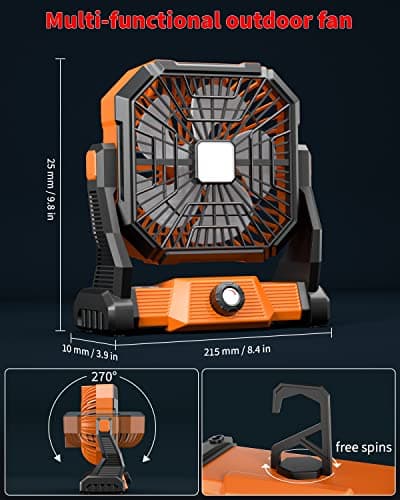 Portable Camping Fan,20000mAh Rechargeable Battery Powered Fan with LED Lantern, USB-C Battery Operated Fans,Ultra Quiet, for Outdoor Indoor Use,Travel, Tent,Beach, Picnic,Barbecue, Fishing,Home - Thumbnail 6